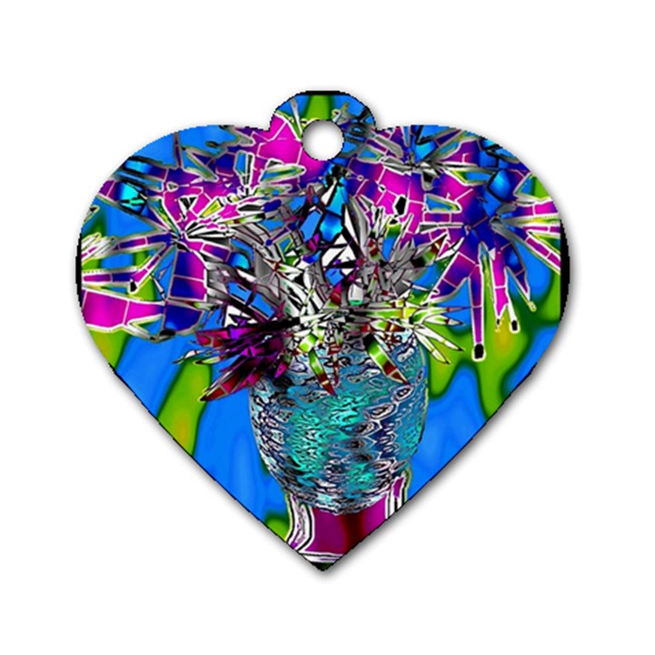 Exotic Flowers in Vase Dog Tag Heart (One Side)