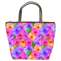 Watercolor Flowers  Multi-colored Bright Flowers Bucket Bag by SychEva