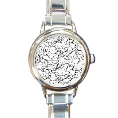 Black And White Grunge Abstract Print Round Italian Charm Watch by dflcprintsclothing