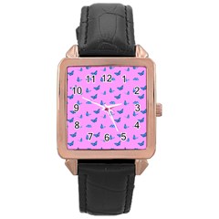 Blue Butterflies At Pastel Pink Color Background Rose Gold Leather Watch  by Casemiro