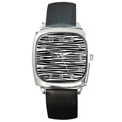 Zebra Stripes, Black And White Asymmetric Lines, Wildlife Pattern Square Metal Watch by Casemiro