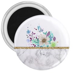 Minimal Gold Floral Marble 3  Magnets by gloriasanchez