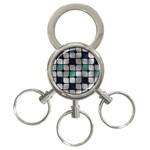 Pattern Abstrat Geometric Blue Grey 3-Ring Key Chain