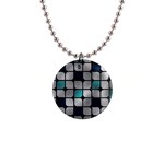 Pattern Abstrat Geometric Blue Grey 1  Button Necklace