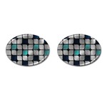 Pattern Abstrat Geometric Blue Grey Cufflinks (Oval)