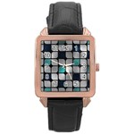 Pattern Abstrat Geometric Blue Grey Rose Gold Leather Watch 