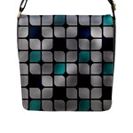 Pattern Abstrat Geometric Blue Grey Flap Closure Messenger Bag (L)