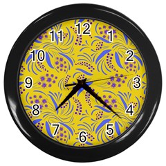 Folk Flowers Art Pattern Floral Abstract Surface Design  Seamless Pattern Wall Clock (black) by Eskimos