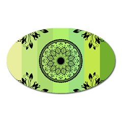Green Grid Cute Flower Mandala Oval Magnet by Magicworlddreamarts1
