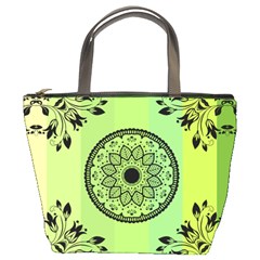 Green Grid Cute Flower Mandala Bucket Bag by Magicworlddreamarts1