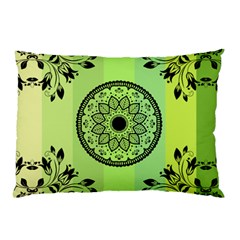 Green Grid Cute Flower Mandala Pillow Case by Magicworlddreamarts1
