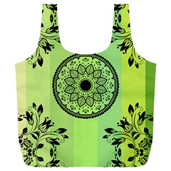 Green Grid Cute Flower Mandala Full Print Recycle Bag (xl) by Magicworlddreamarts1