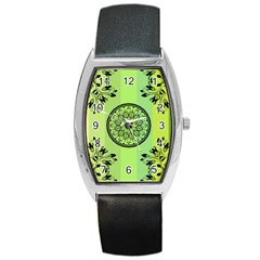 Green Grid Cute Flower Mandala Barrel Style Metal Watch