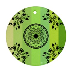 Green Grid Cute Flower Mandala Ornament (round) by Magicworlddreamarts1