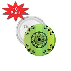 Green Grid Cute Flower Mandala 1 75  Buttons (10 Pack) by Magicworlddreamarts1