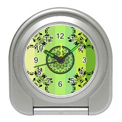 Green Grid Cute Flower Mandala Travel Alarm Clock by Magicworlddreamarts1