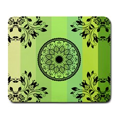 Green Grid Cute Flower Mandala Large Mousepads