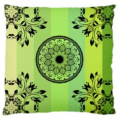 Green Grid Cute Flower Mandala Large Cushion Case (two Sides) by Magicworlddreamarts1