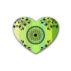 Green Grid Cute Flower Mandala Heart Coaster (4 Pack)  by Magicworlddreamarts1