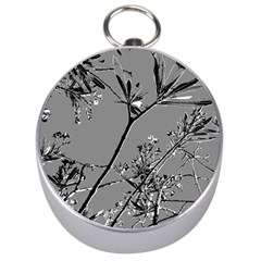 Grey Colors Flowers And Branches Illustration Print Silver Compasses by dflcprintsclothing