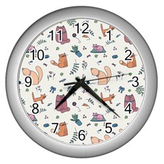 Funny Cats Wall Clock (silver) by SychEva