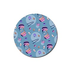 Japanese Ramen Sushi Noodles Rice Bowl Food Pattern 2 Rubber Round Coaster (4 Pack)  by DinzDas