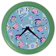 Japanese Ramen Sushi Noodles Rice Bowl Food Pattern 2 Color Wall Clock by DinzDas