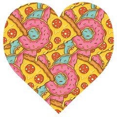 Fast Food Pizza And Donut Pattern Wooden Puzzle Heart by DinzDas