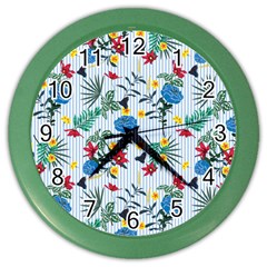 Blue Floral Stripes Color Wall Clock by designsbymallika