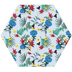 Blue Floral Stripes Wooden Puzzle Hexagon by designsbymallika