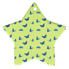 Blue Butterflies At Lemon Yellow, Nature Themed Pattern Star Ornament (two Sides) by Casemiro