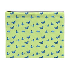 Blue Butterflies At Lemon Yellow, Nature Themed Pattern Cosmetic Bag (xl)