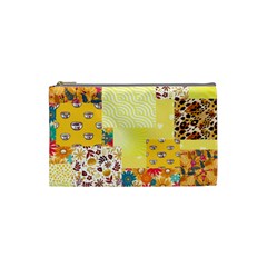 Yellow Floral Aesthetic Cosmetic Bag (small) by designsbymallika