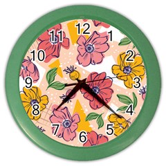 Cartoon Flowers Color Wall Clock by designsbymallika