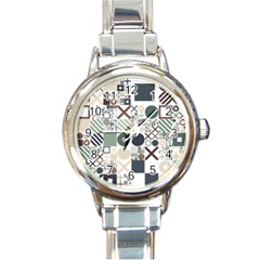 Mosaic Print Round Italian Charm Watch by designsbymallika