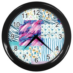 Blue Wavespastel Wall Clock (black) by designsbymallika