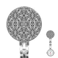 Black And White Ornate Pattern Stainless Steel Nurses Watch by dflcprintsclothing