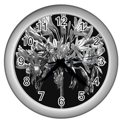 Black And White Lilies Botany Motif Print Wall Clock (silver) by dflcprintsclothing