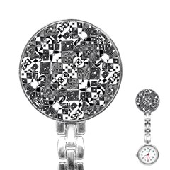 Black And White Geometric Print Stainless Steel Nurses Watch by dflcprintsclothing