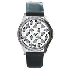 Black White Minimal Art Round Metal Watch by designsbymallika