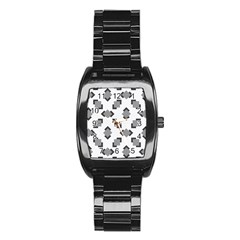 Black White Minimal Art Stainless Steel Barrel Watch by designsbymallika