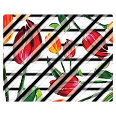 Stripes Tulips Pattern Double Sided Flano Blanket (medium)  by designsbymallika