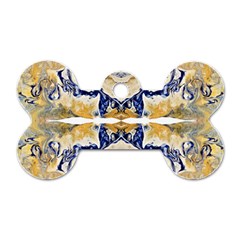 Gold On Blue Symmetry Dog Tag Bone (two Sides) by kaleidomarblingart