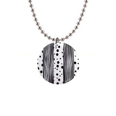 Stripes Black White Pattern 1  Button Necklace by designsbymallika