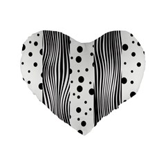 Stripes Black White Pattern Standard 16  Premium Flano Heart Shape Cushions by designsbymallika
