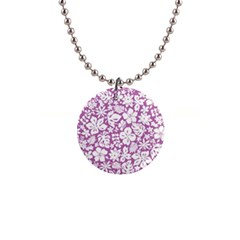 White Hawaiian Flowers On Purple 1  Button Necklace