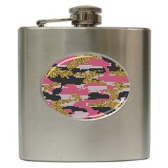 Abstract Glitter Gold, Black And Pink Camo Hip Flask (6 Oz) by AnkouArts