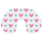 Pink hearts one white background Travel Neck Pillow Front