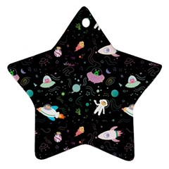 Funny Astronauts, Rockets And Rainbow Space Ornament (star) by SychEva