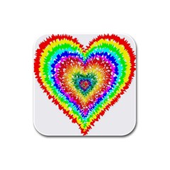 Tie Dye Heart Colorful Prismatic Rubber Square Coaster (4 Pack)  by Sapixe